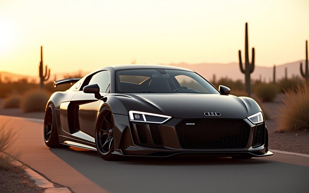 Audi R8 V10 with full carbon body kit in the Arizona desert