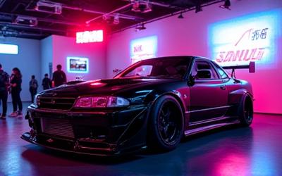 Neon lit customized vehicles at Tokyo Auto Salon 2024
