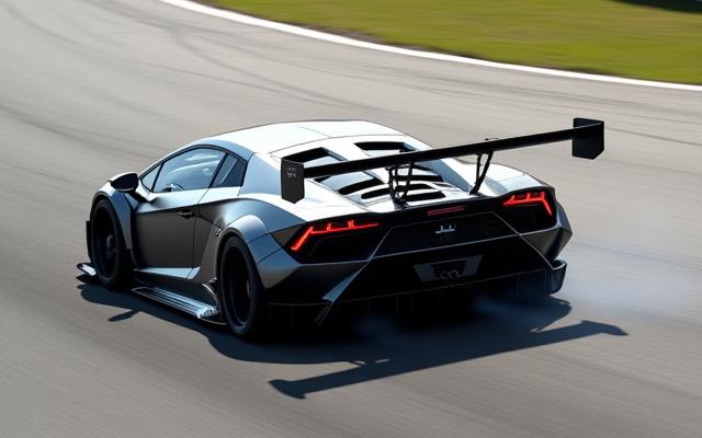 Track focused sports car on a circuit apex