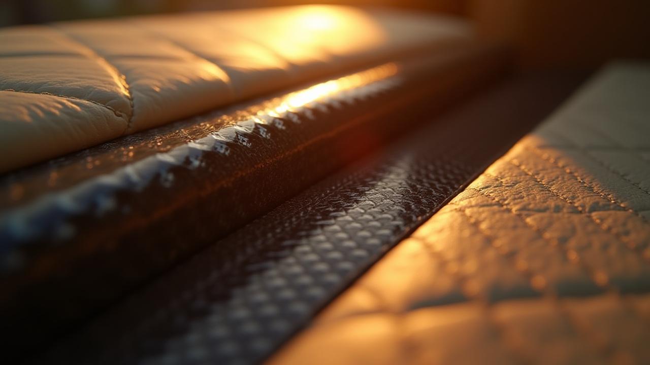 Close up of carbon fiber trim meeting beige leather in a Bentley interior