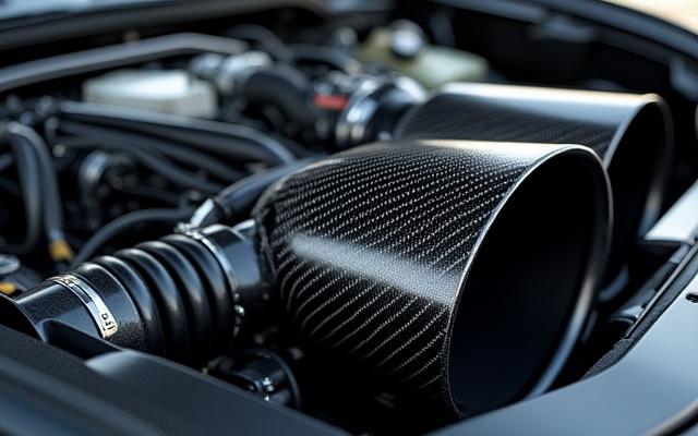 Carbon fiber cold air intake system installation view